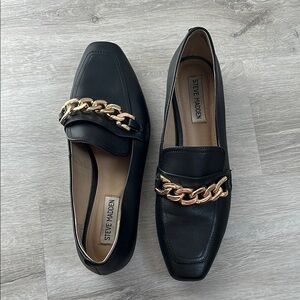 Steve Madden Black Loafers with Gold Chain